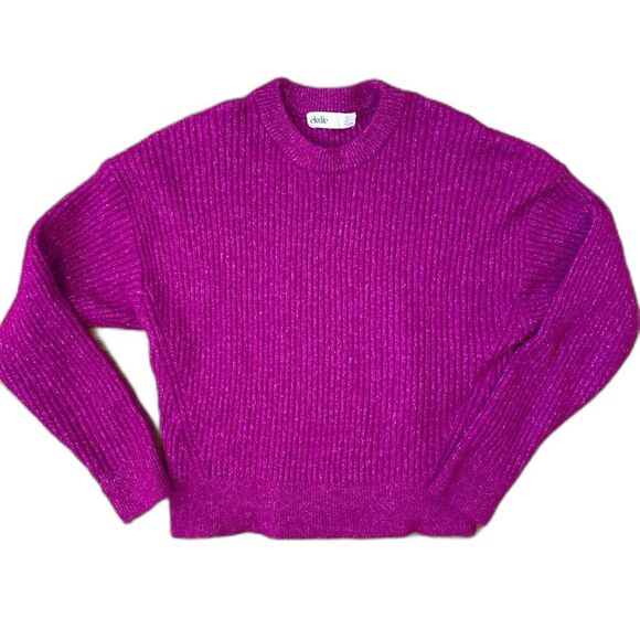 Nordstrom Elodie Fuchsia Fuzzy Crewneck Rib Knit Sweater Women's Size S - Picture 1 of 7